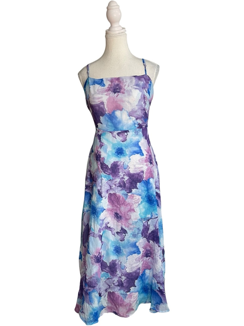 Lulus Radiant Feelings Floral Chiffon Midi Dress Blue Purple
